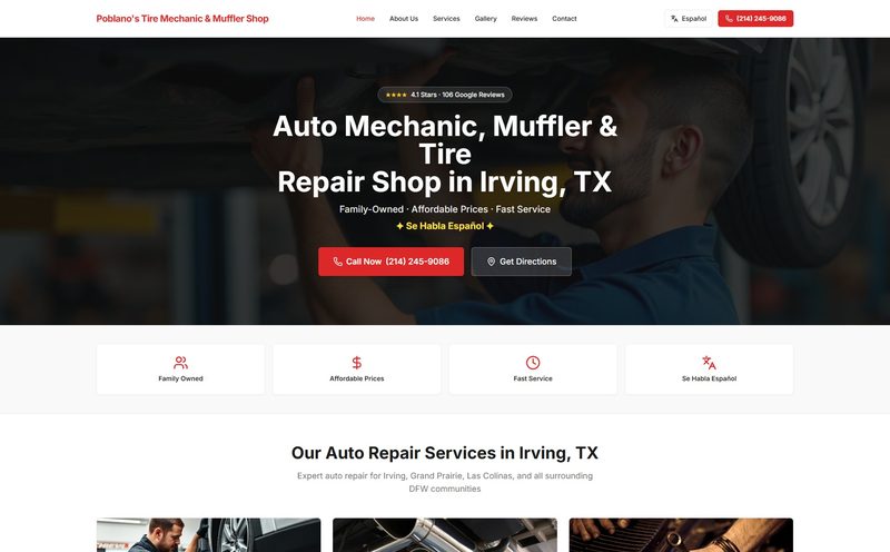 Poblano's Tire and Muffler Shop website screenshot